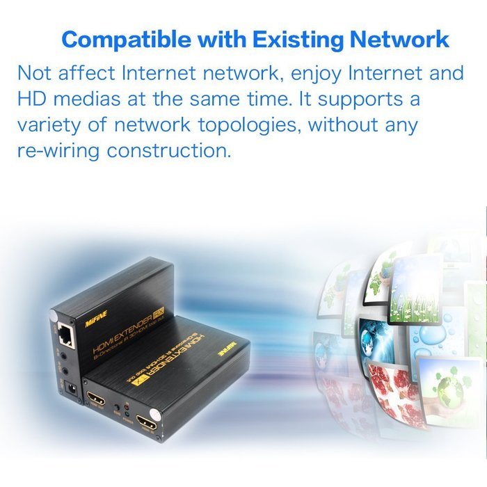 Mifine HDMI Extender Over Single Cat5e/Cat6 UTP Cable up to 60m/200ft with Dual IR Control,Supports HD 1080P EDID 3D N4
