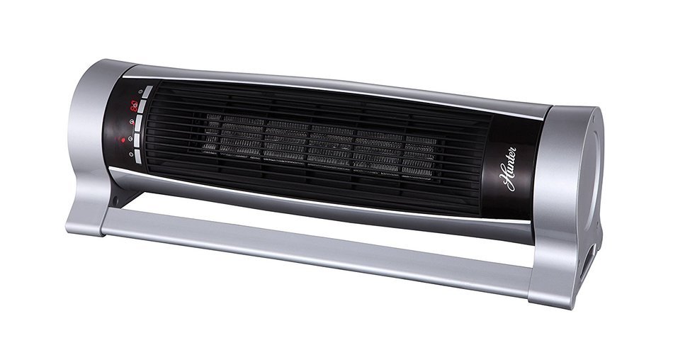 Hunter HPH15-E(Silver) Vertical and Horizontal Oscillating Digital Ceramic Heater with Remote Control (Silver)