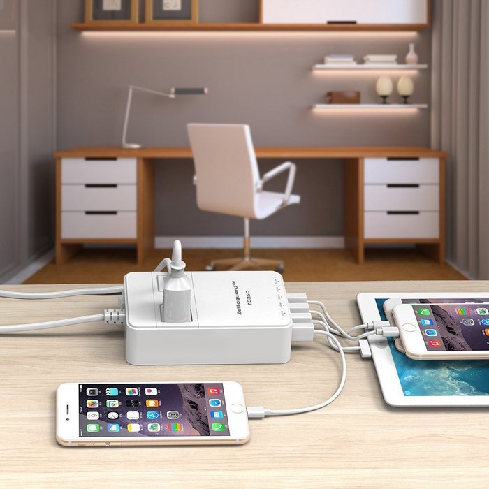 Zettaguard Mini 2-Outlet Travel Power Strip / Surge Protector with USB Charger / USB Charging Station (5-Port... N18