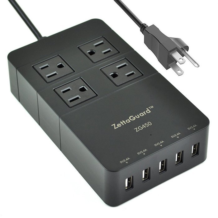 Zettaguard Mini 2-Outlet Travel Power Strip / Surge Protector with USB Charger / USB Charging Station (5-Port... N19