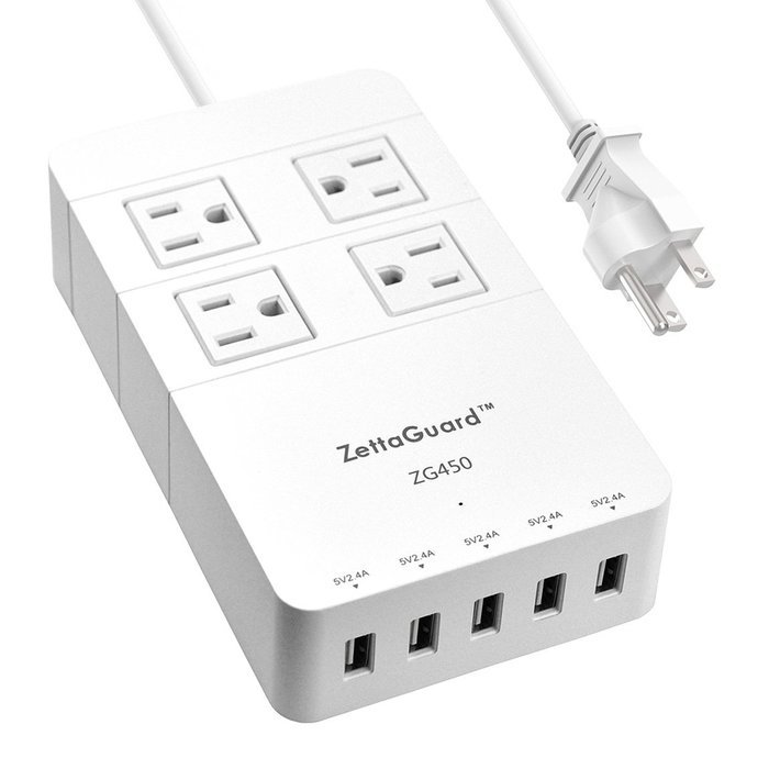 Zettaguard Mini 2-Outlet Travel Power Strip / Surge Protector with USB Charger / USB Charging Station (5-Port... N21