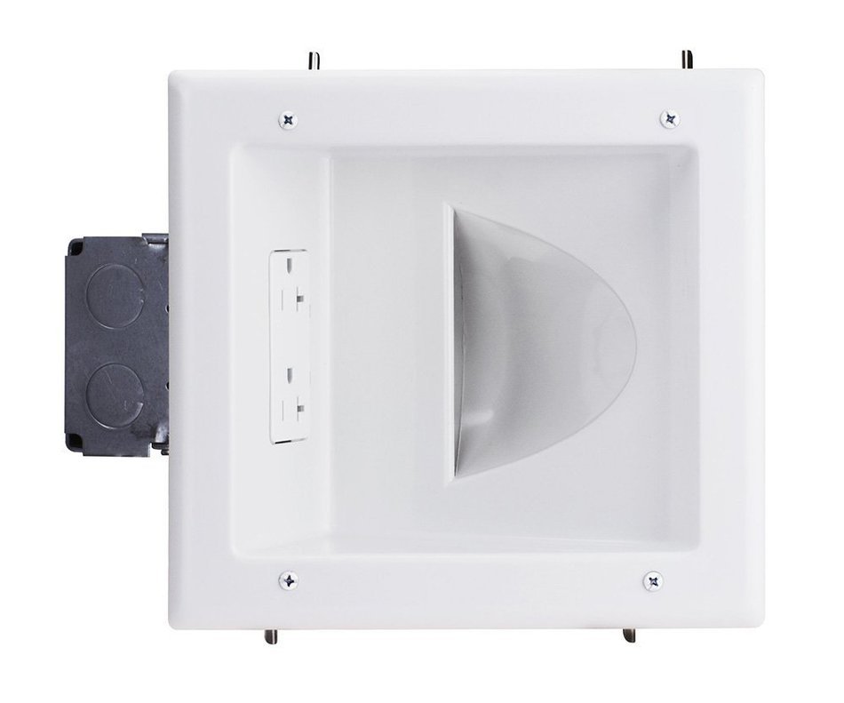 DataComm Electronics 45-0032-WH Commercial Grade Recessed AV/HDMI Cable Conceal Plate with 20 Amp Dual Power Receptacle N3