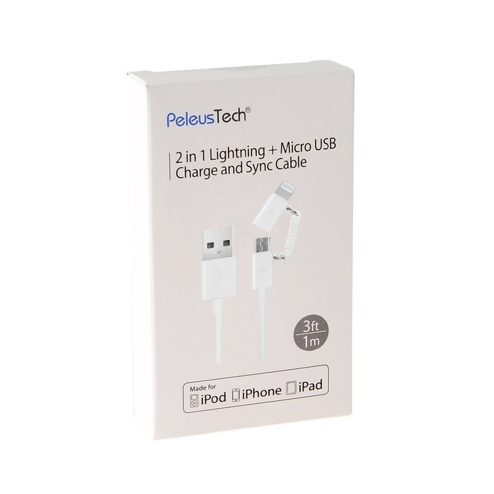 Lightning Cable, [ Apple MFi Certified ] PeleusTech [ 2 Pack ] 3ft 2 in 1 Lightning Micro USB Cable, Sync Data... N5