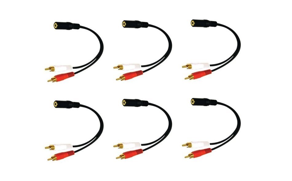 C&E CNE63417 2 x RCA Male, 1 x 3.5mm Stereo Female, Y-Cable 6-Inch Gold Plated Connector, 2-Pack N10