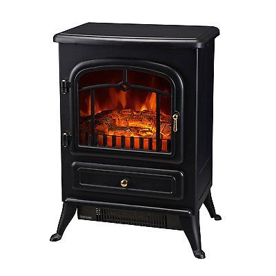 Electric Fireplace Tempered Glass Adjustable 1500W Heater Flame Portable Stove