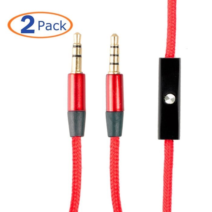 Conwork 2-Pack 3.5mm Replacement AUX Audio Cable Cord Male to Male [Nylon Braided] for Headphones Studio Speakers... N3
