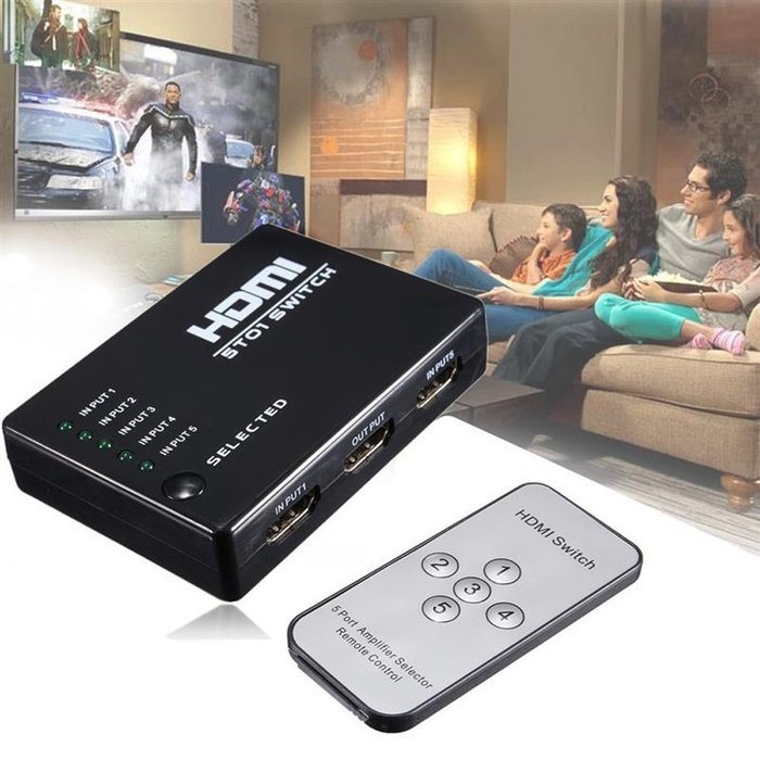 Itinlu HDMI-5Port Switch Switcher Splitter with IR Remote for HDTV DVD PS3 XBox 360 without the Power Adapter N5