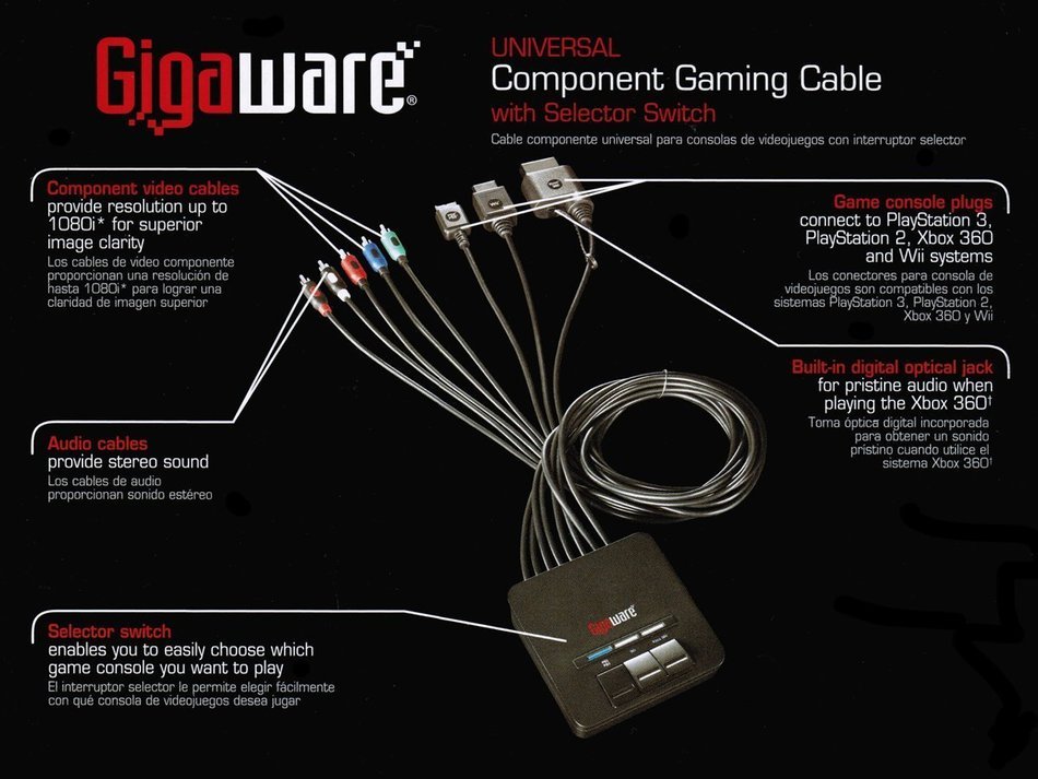Gigaware Universal Gaming Component Cable With Switch 26-1542 N3