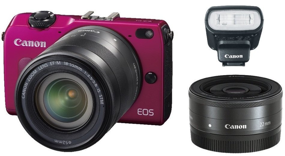 Canon EOS M2 Camera w/ EF-M 22MM f/2, 18-55MM F/3.5-5.6 IS EF-M Lens, 90EX Flash & EF-M Adapter (White) - International... N2