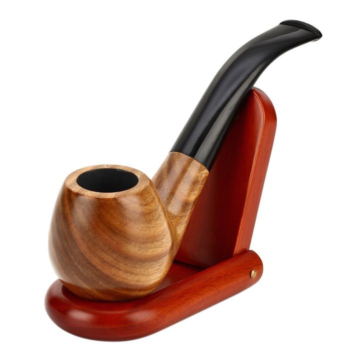 Scotte(TM) Lobular green sandalwood tobacco pipe with (stand+scraper+filter element+pouch+gift box) accessories...
