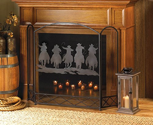 Fireplace Screens Three Panel Black Spark Guard Modern Rustic Iron Metal Decorative Antique Screen Mesh
