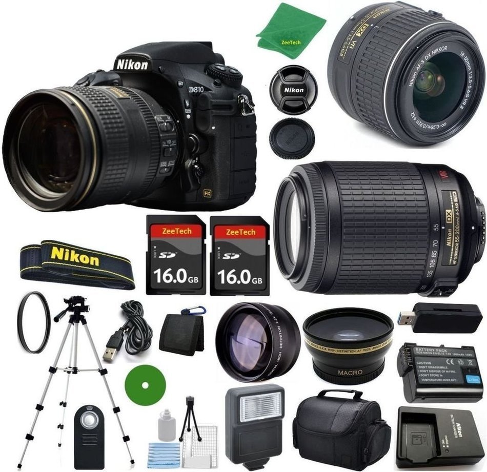 Nikon D810 International Version - No Warranty, 18-55mm f/3.5-5.6 VR, Nikon 55-200mm f4-5.6G ED VR Nikkor, 2pcs...