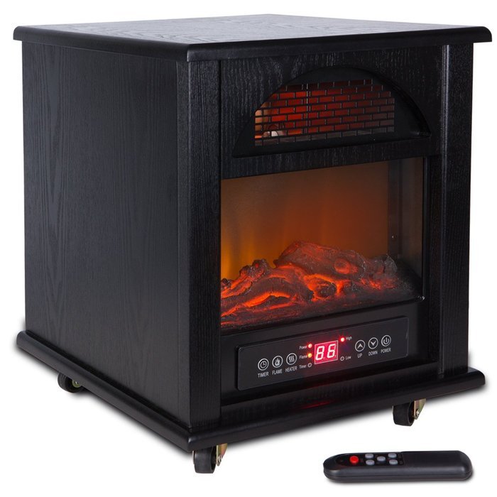 Della Portable Electric Fireplace Stove Flame Heater w/ Remote Control, 1500-Watt, Black N2