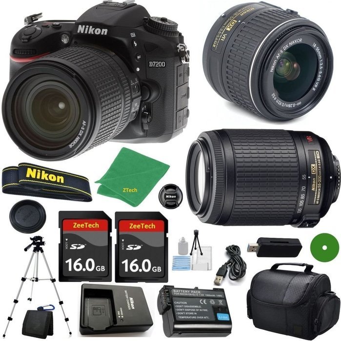 ZeeTech Ultimate Bundle for D7200 DSLR Body, 18-55mm VR Lens, 55-200mm f4-5.6G VR Nikkor, 2pcs 16GB ZeeTech Memory...