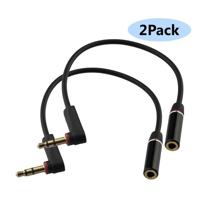 Seadream 2PACK 6 inch 3-Pole 3.5mm Male Right Angle to 3.5mm Female Stereo Audio Cable Headset Extension Cable... N7
