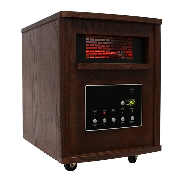 Ainfox 1500W Wood Cabinet Heater Portable Fireplace with Movable Wheels Remote Control N3
