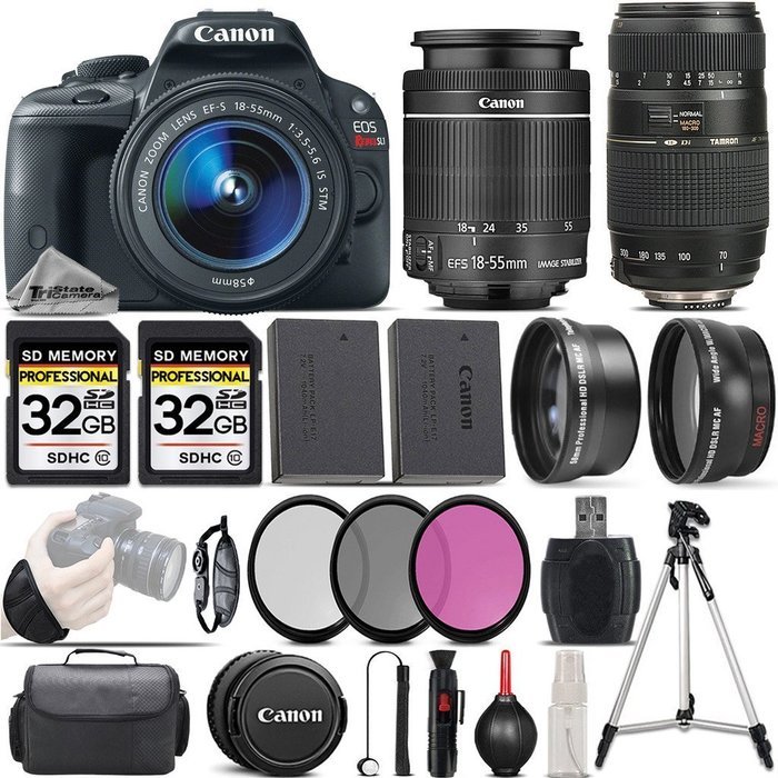 Canon EOS Rebel SL1 DSLR Camera + Canon EF-S 18-55mm IS STM Lens + 70-300mm Autofocus Lens + 0.43X Wide Angle... N2