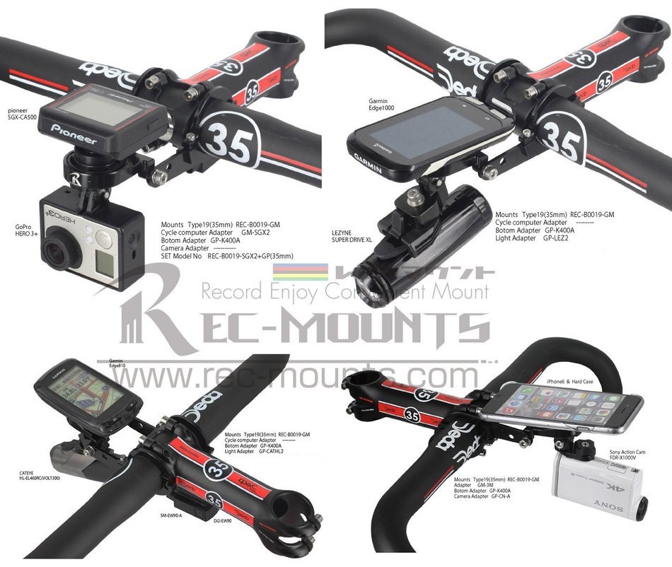 Rec-mounts&trade;Out-front Bike Mount Type19(35mm) for Garmin Edge1000 + Gopro Camera [Rec-b0019-35-gm+gp]for Deda Handlebar N5