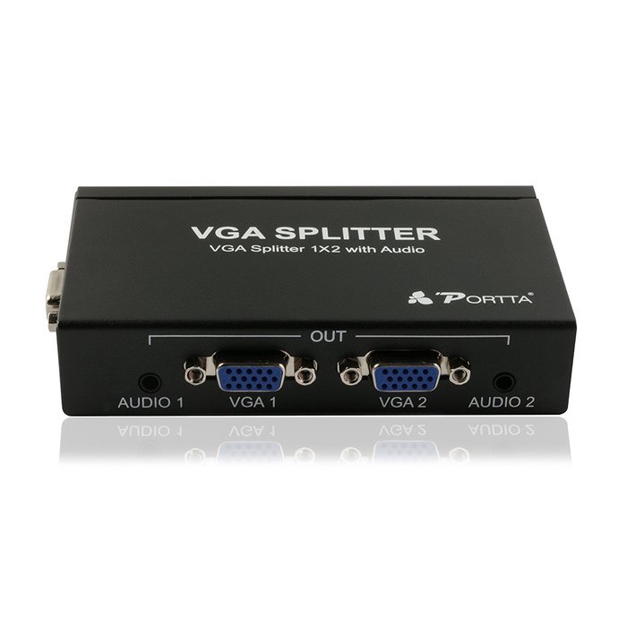 Portta PET0102V 2 Port 1x2 VGA Splitter with 3.5mm Stereo Audio support Bandwidth 500MHz 1080p N7