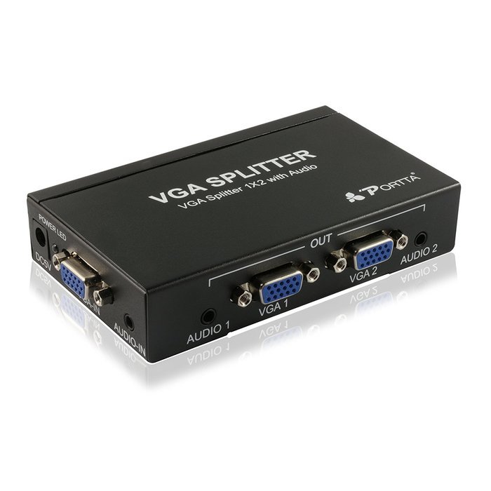Portta PET0102V 2 Port 1x2 VGA Splitter with 3.5mm Stereo Audio support Bandwidth 500MHz 1080p N8