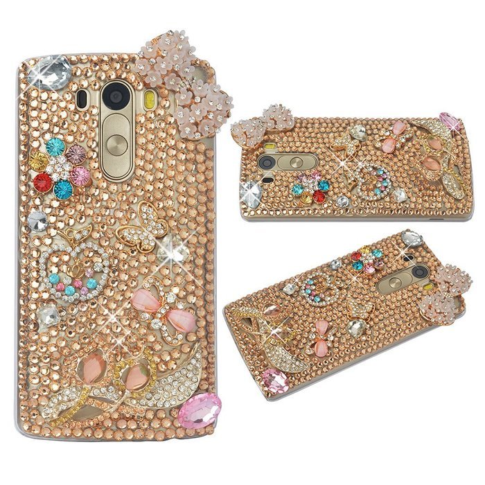 Spritech(TM) Clear Hard Bling Phone Case for LG G Stylo 2 LS775/LG Stylus 2 K520,Handmade Gold Crystal Flower... N4