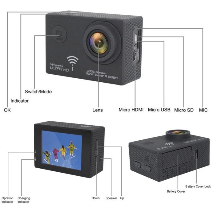 SHZONS 30M Underwater Action Sports Camcorder Camera WIFI 1080P Ultra HD 4K 24FPS Waterproof Digital Video Recorder... N20
