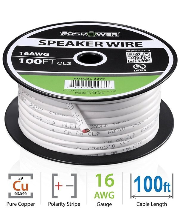 FosPower CL2 Rated 14AWG 2-Conductor In-Wall Speaker Wire (100 Feet) Oxygen-Free Pure Copper - UL Listed for In-Wall... N20