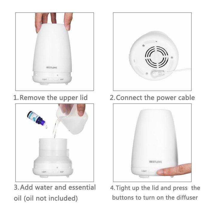 BESTLOVE Aromatherapy Essential Oil Diffuser, 100ml Portable Ultrasonic Cool Mist Aroma Humidifier, 2 Mist Modes... N4
