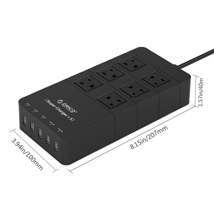 ORICO Home/office 6-Outlet Surge Protector Power Strip 5ft Power Cord with 5 Port 40W USB Charger,1700 Joule -... N11
