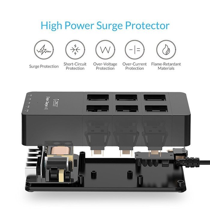 ORICO Home/office 6-Outlet Surge Protector Power Strip 5ft Power Cord with 5 Port 40W USB Charger,1700 Joule -... N12