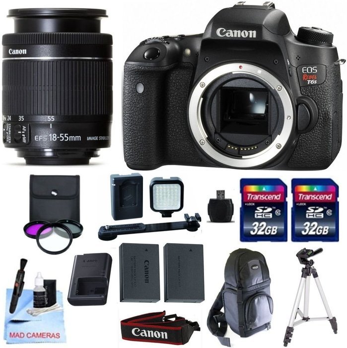 Canon EOS T6s + Canon 18-55mm IS STM + 2 32GB Transcend SD Memory Cards + LED Video Light + Spare LP E17 Battery...