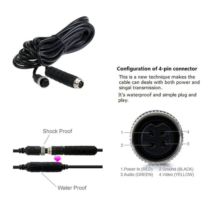 HitCar RCA DC Power Audio Video AV Extension Cable for CCTV Security, Car Tuck Bus Trailer Reverse Parking Camera... N3