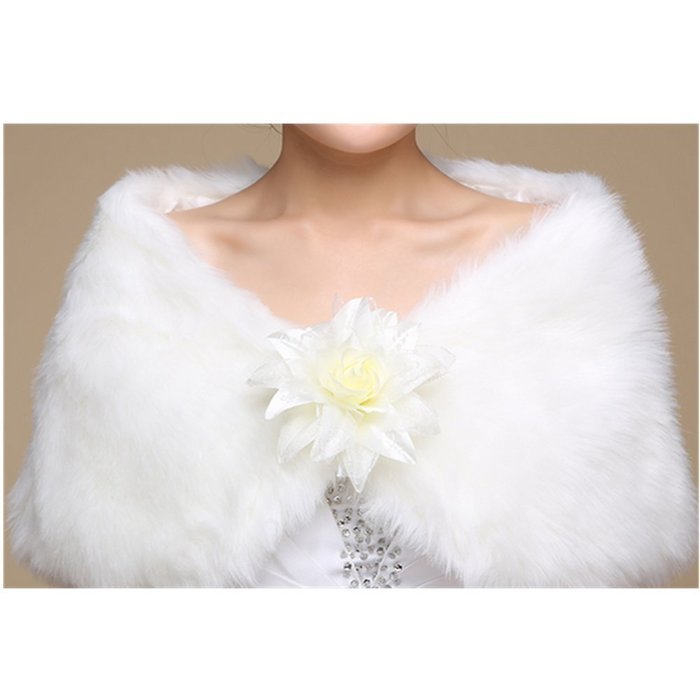 KAKA(TM) Gorgeous Winter Bridal Wedding Dress Wrap Artificial Plush Shawl-Red N2
