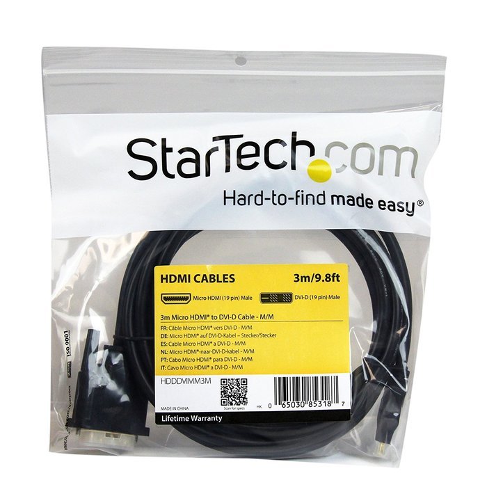 Startech HDDDVIMM1M Micro HDMI (male) to DVI-D(male) Cable (3 Feet) N8