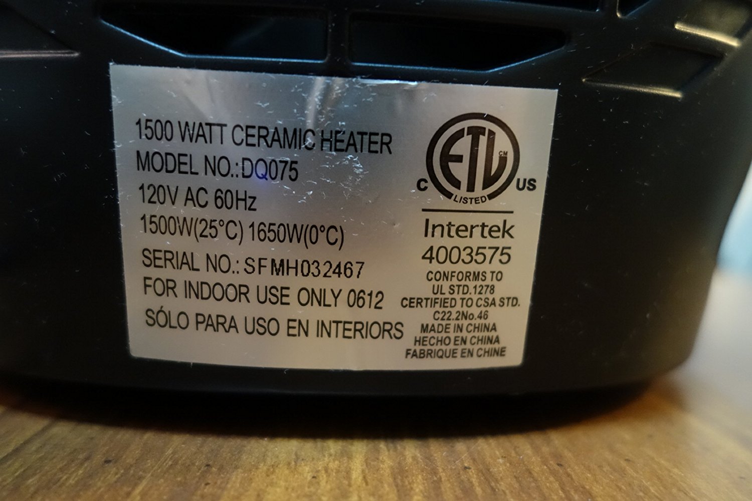 Intertek 1500 Watt Ceramic Electric Portable Heater Black N7 Free 