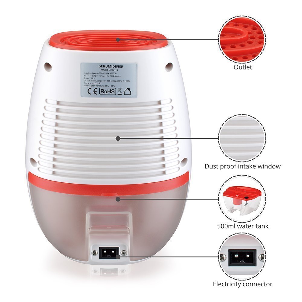 LOHOME® Electric Dehumidifier, Portable Mini Dehumidifier 500L Whisper Quiet Air Dryer Desiccant