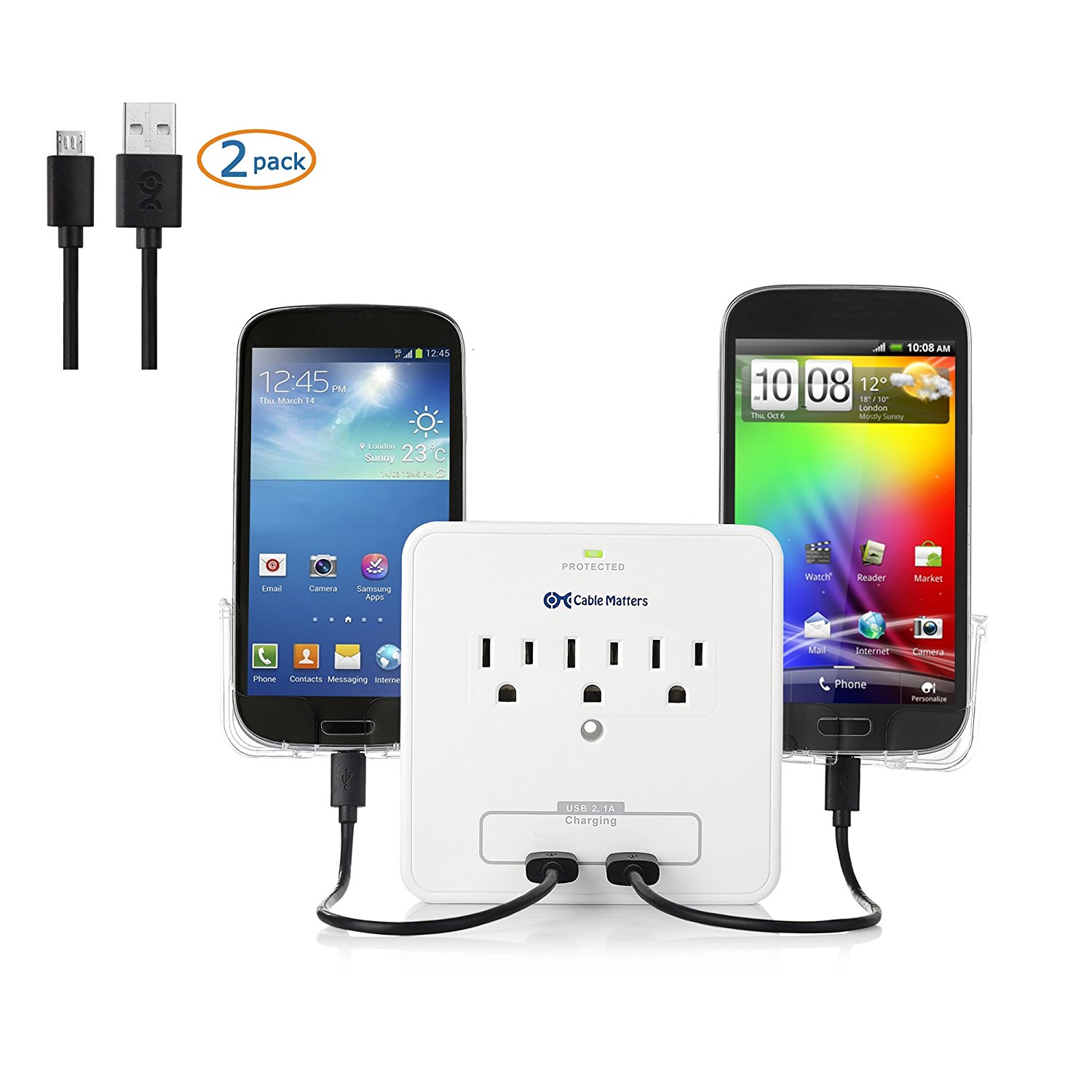 Cable Matters Outlet Wall Mount Surge Protector With A Dual Usb Charging N Free Image