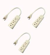JFullerton Bundle 3 Sets Of 120 Volt 1 ft Grounded Power Cord w/ 3 Outlet Power Strip