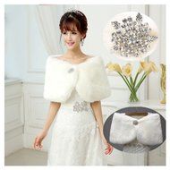 KAKA(TM) Gorgeous Winter Bridal Wedding Dress Wrap Artificial Plush Shawl-White N2