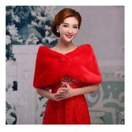 KAKA(TM) Gorgeous Winter Bridal Wedding Dress Wrap Artificial Plush Shawl-Red N3