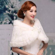 KAKA(TM) Gorgeous Winter Bridal Wedding Dress Wrap Artificial Plush Shawl-Red N8