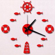 MuLuo Mediterranean DIY Rudder Fish Lifebuoy Wall Clock 3D Wall Stickers Watches Home Decor silver N7