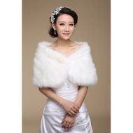 KAKA(TM) Gorgeous Winter Bridal Wedding Dress Wrap Artificial Plush Shawl-White N3