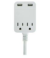 GE USB Charging Extension Cord with Surge Protection, 2 Outlet, 2 USB, 2.4A/12W, 12 ft. Cord, White, 32089 N5