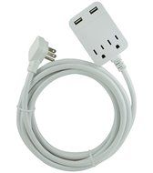 GE USB Charging Extension Cord with Surge Protection, 2 Outlet, 2 USB, 2.4A/12W, 12 ft. Cord, White, 32089 N6