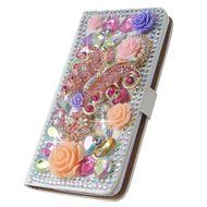 Spritech(TM) PU Leather Bling Phone Case For ZTE ZMAX Z970,Handmade Silver Crystal Rose Butterfly Accessary Design...