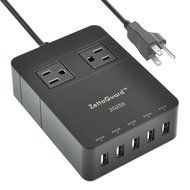 Zettaguard Mini 2-Outlet Travel Power Strip / Surge Protector with USB Charger / USB Charging Station (5-Port... N23