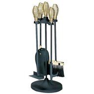 5 Piece Black Wrought Iron Fireset W/ Scrollwork