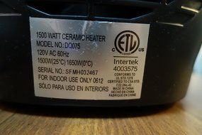 Intertek 1500 Watt Ceramic Electric Portable Heater (Black) N7