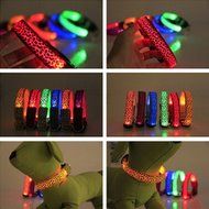 Evtech(tm) Leopard Print Night Safety Lead Collar Dog Cat Pet Adjustable Collar with Flash Light-up Yellow - S